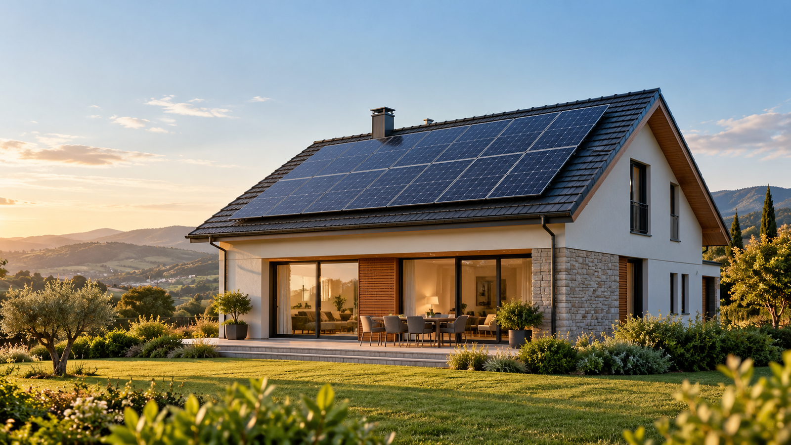 Immagine illustrativa di abitazione moderna con impianto fotovoltaico